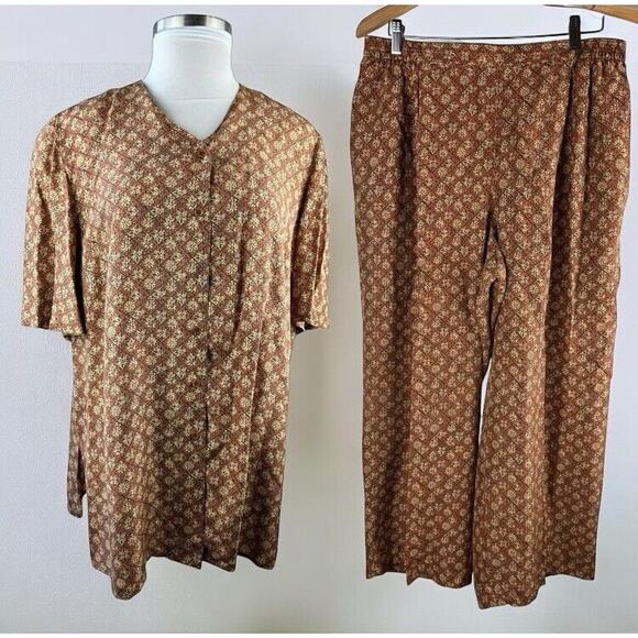 Liz Claiborne Tops - Vintage Elisabeth Liz Claiborne 100% Silk Print SS Top & Pants Set Plus Size 18